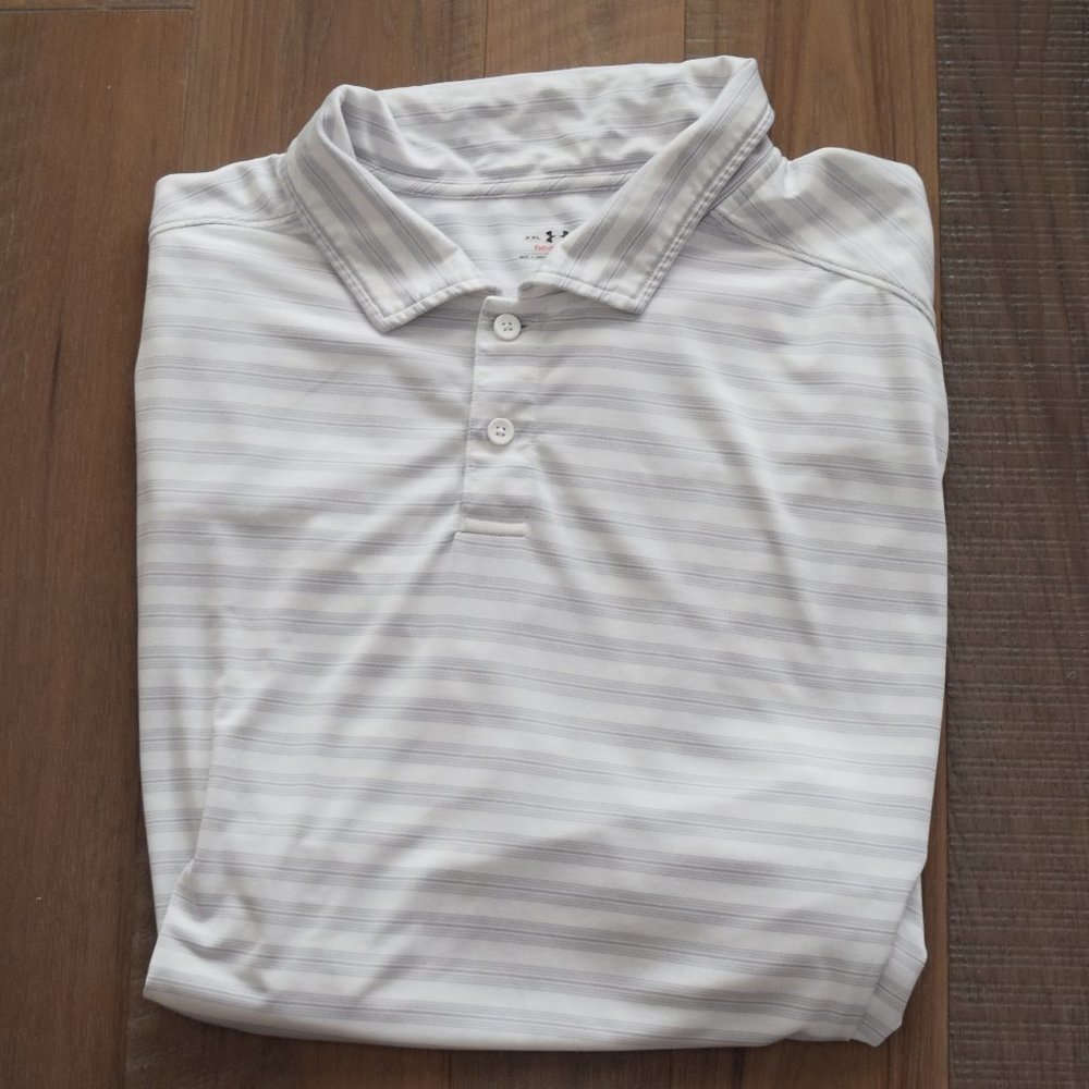 Under Armour White and Light Gray Striped Polo Shirt